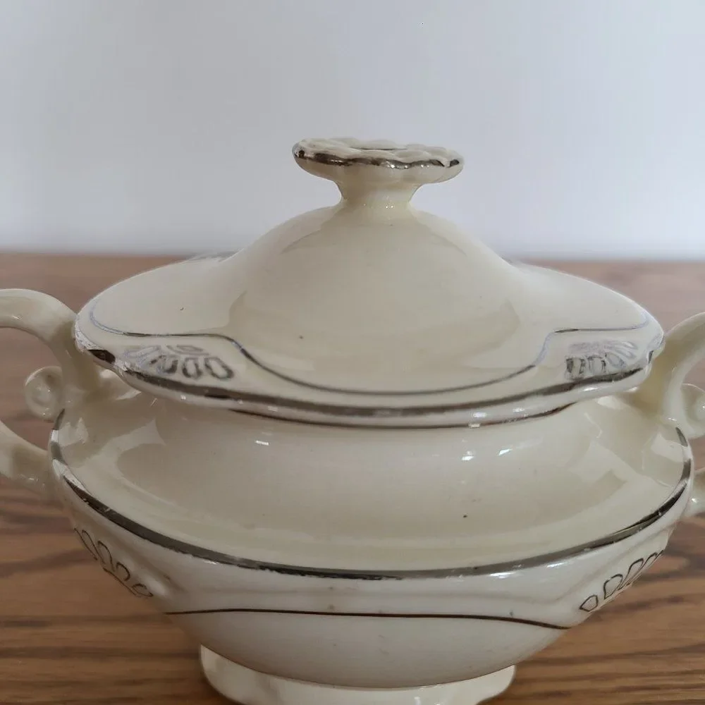 Vintage Homer Laughlin Marigold Production Small Sugar Bowl With Lid Circa 1930s